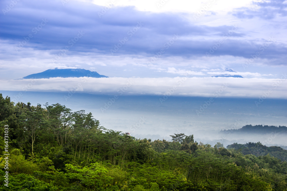 borobudur mountains hill indonesia forest