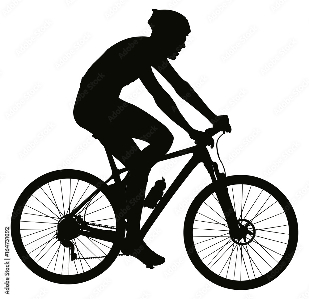 Obraz premium Rowerzysta czarna sylwetka, znak logo. Postawa roweru. Ilustracja wektorowa AI10