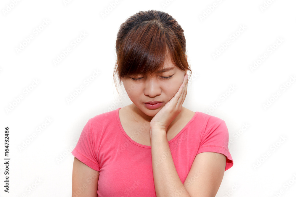 Woman hands touching her own cheek or having toothache - dental concept. Woman hands touching her own cheek or having toothache - dental concept.