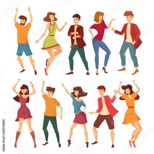 Set of isolated dancing men and women