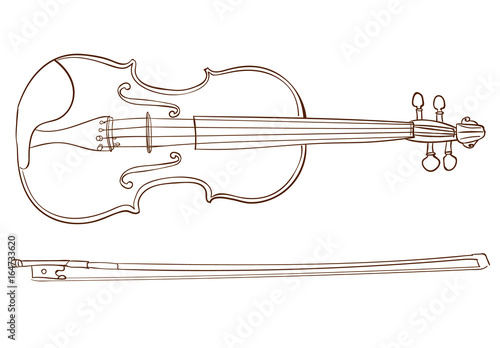 Violin detailed sketch, outline. VECTOR illustration