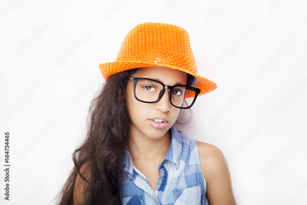 Image of a beautiful African young girl wearing glasses and hat Image of a beautiful African young girl wearing glasses and hat