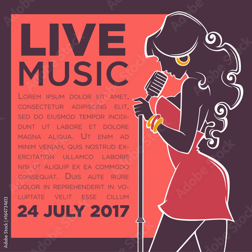Live Music Show, vector image of vector woman singer silhouette for oyur flyer and banner
