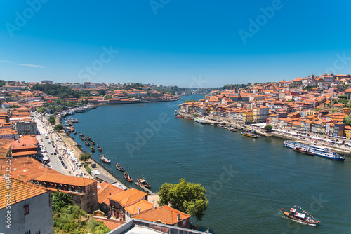 Porto, Portugal, panorama of the river Douro and tiles roofs 