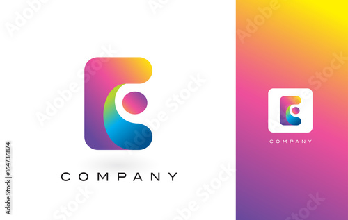 E Logo Letter With Rainbow Vibrant Beautiful Colors. Colorful Trendy Letters Purple and Magenta Logo.