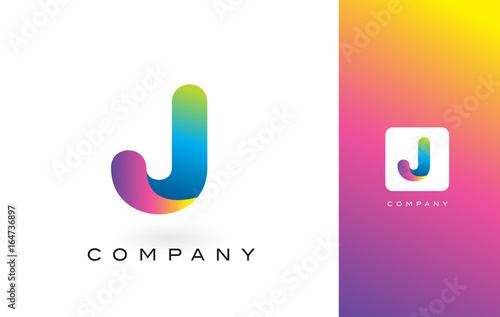 J Logo Letter With Rainbow Vibrant Beautiful Colors.J Colorful Trendy Letters Purple and Magenta Logo. photo