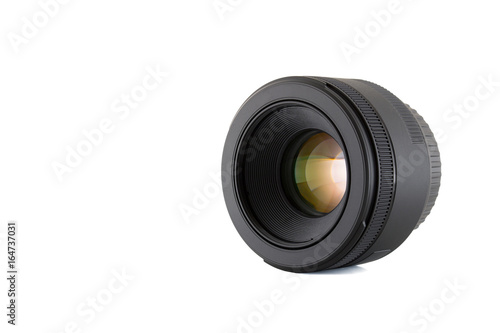 Camera lens close up isolated on white background