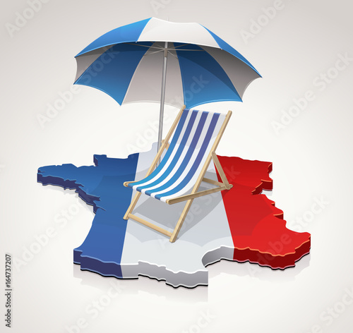 Carte de la France 3D drapeau et transat (fond clair)