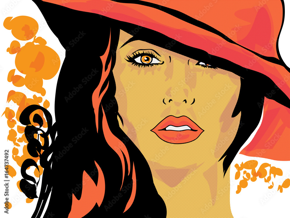 Pop Art femme couleur avec chapeau Stock Illustration | Adobe Stock
