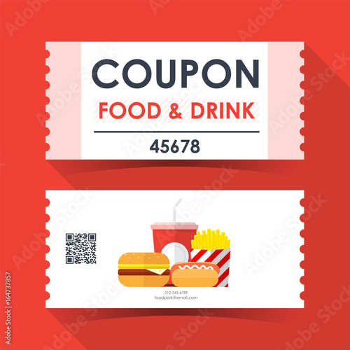 Coupon food and drink ticket card. Element template for graphics design. Vector illustration.