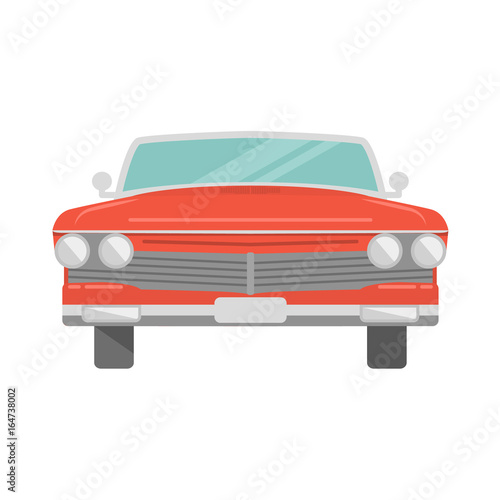 The red retro car the front view vintage cabriolet a vector in flat style.Infographics concept for design.
