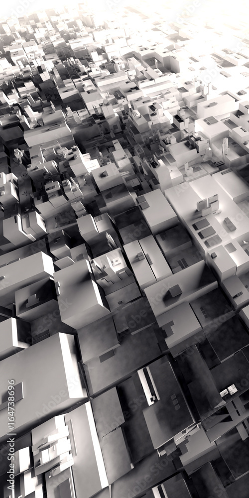 Obraz premium 3D Rendering light warehouse cyber city of the slum, space station, repository microcircuit