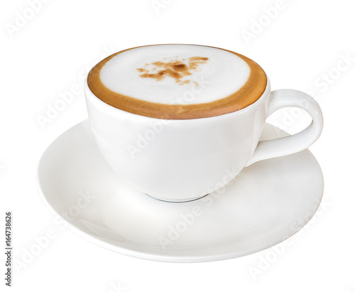 Hot coffee cappuccino in ceramic cup isolated on white background, clipping path included