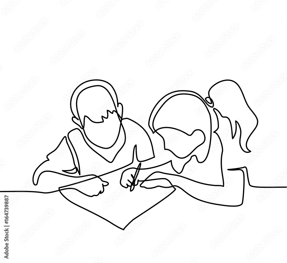 Boy And Girl Drawing On Paper Back To School Concept Continuous Line Drawing Vector Illustration On White Background Stock Vector Adobe Stock Boy And Girl Drawing On Paper Back To School Concept Continuous Line Drawing Vector Illustration On White Background Stock Vector Adobe Stock