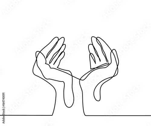 Continuous line drawing. Hands palms together. Vector illustration