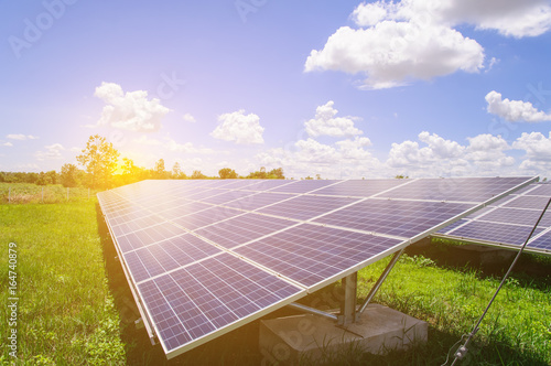 Solar energy plants with blue sky background, Green energy, Alternative power