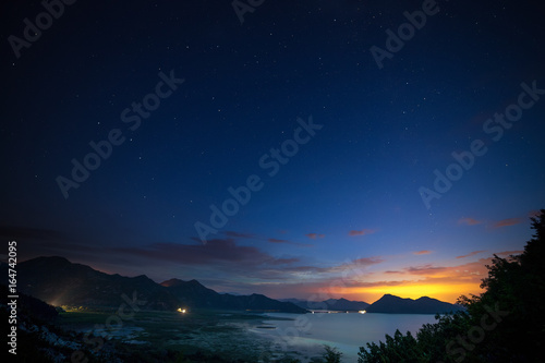 Some stars in the night with beautiful mountain before the sunrise at the Podgorica, Montenegro.