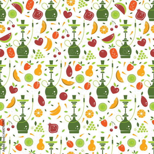 Hookah seamless pattern with fruits