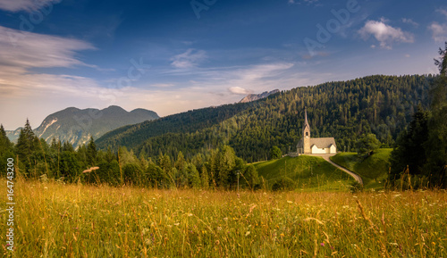 Church of San Lorenzo in Sauris di Sopra, Italy. Little church in the italian mountains.