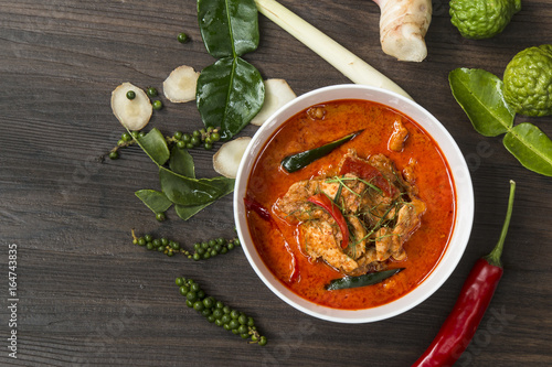 Εκτύπωση καμβά Thai Food Curry pock Spicy on wood table,Cooking Concept