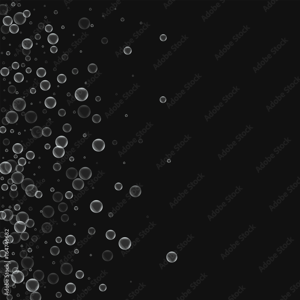 Soap bubbles. Scatter left gradient with soap bubbles on black background. Vector illustration. Soap bubbles. Scatter left gradient with soap bubbles on black background. Vector illustration.