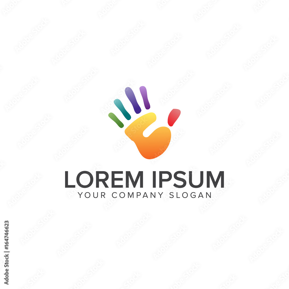 Hand logo design. Childs hand logo. Colorful logo. Rainbow logot Hand logo design. Childs hand logo. Colorful logo. Rainbow logot