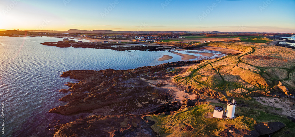 Εκτύπωση καμβά Aerial view of Elie Ness Lighthouse at sunset on the coast of The Kingdom of Fife