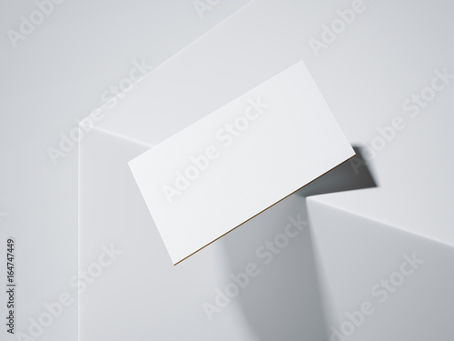 Blank white business card falling. 3d rendering