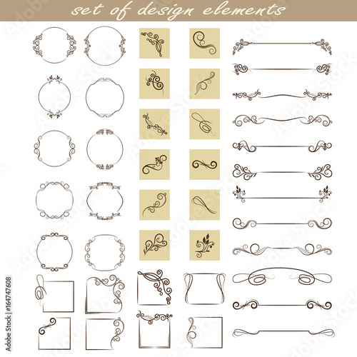 set of design elements, frames, dividers, borders. Vector illustration for design of pages.