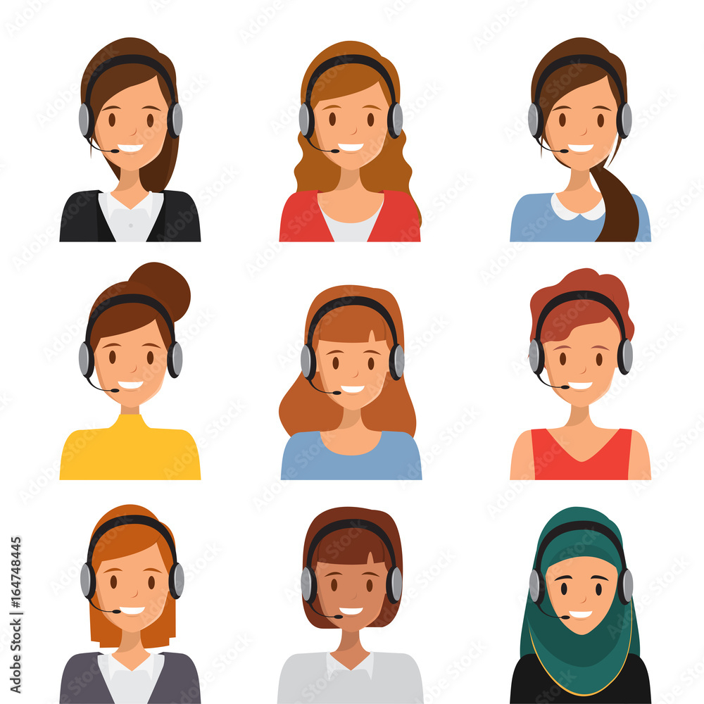 Woman in call center occupation. Customer service character. Illustration vector of people. Woman in call center occupation. Customer service character. Illustration vector of people.