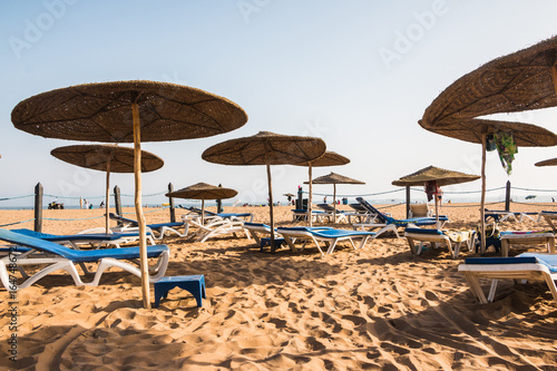 Beach umbrellas on the sandy beach