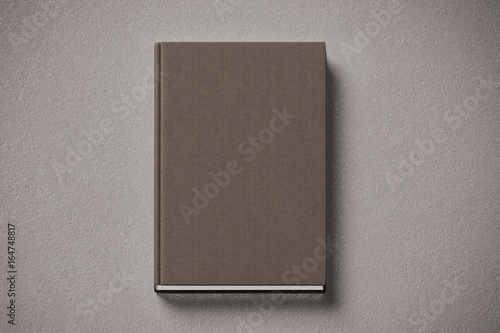 Blank brown tissular hard cover book mock up, front side view, 3d rendering. Empty notebook hardcover mockups, isolated. Bookstore branding template. Plain textbook with clear binding. Booklet above