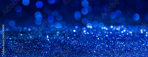 abstract blue Bokeh circles Christmas background, glitter light Defocused