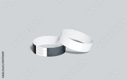 Valokuva Blank black and white paper wristbands mockups, 3d rendering