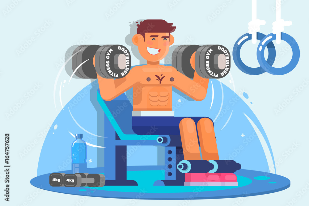 Weightlifter training with dumbbell. Flat style vector illustration Weightlifter training with dumbbell. Flat style vector illustration