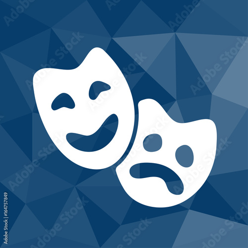 Masken - Theater - Icon mit geometrischem Hintergrund blau