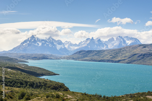 Big Azure lake in National Park Torres del Paine  Chile.