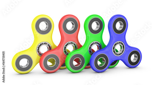 Spinners of different colors with ball bearings. 3d rendering.