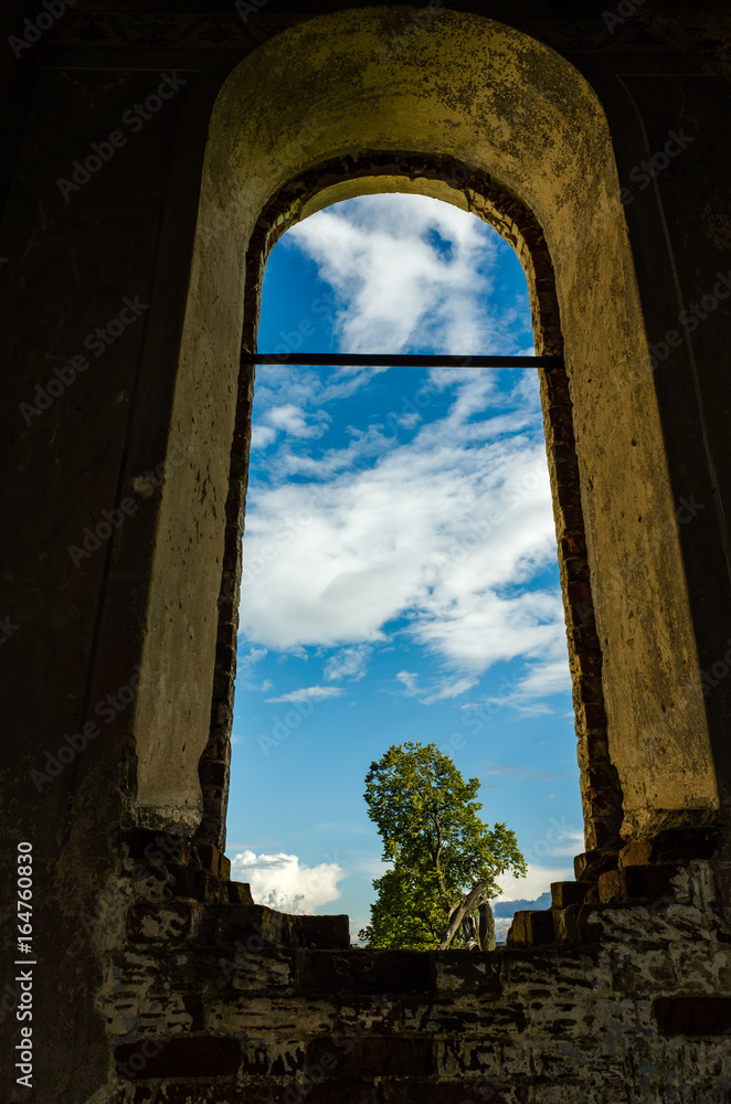 View from a window of an abandoned church