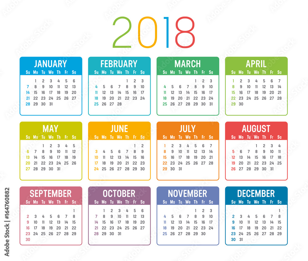 Year 2018 calendar vector template Year 2018 calendar vector template