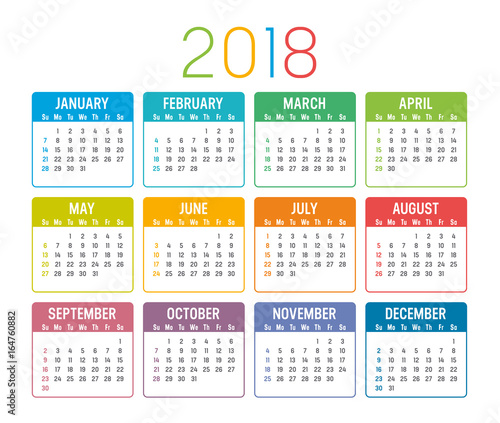 Year 2018 calendar vector template
