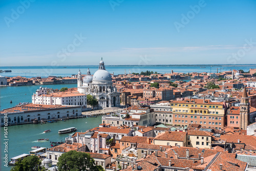 Aerial view of Venice with Santa Maria della Salute church, Italy.