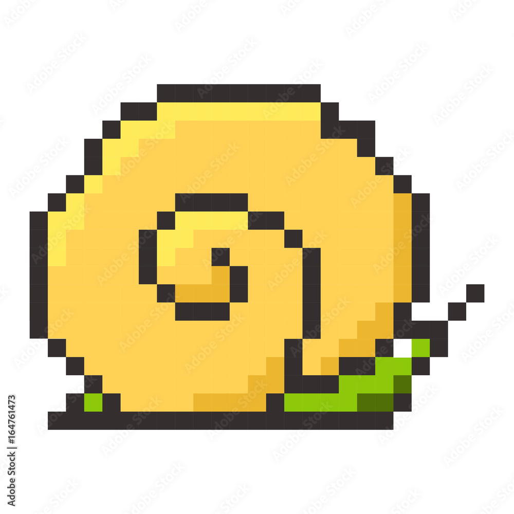 Fototapeta premium Snail pixel cartoon retro game style
