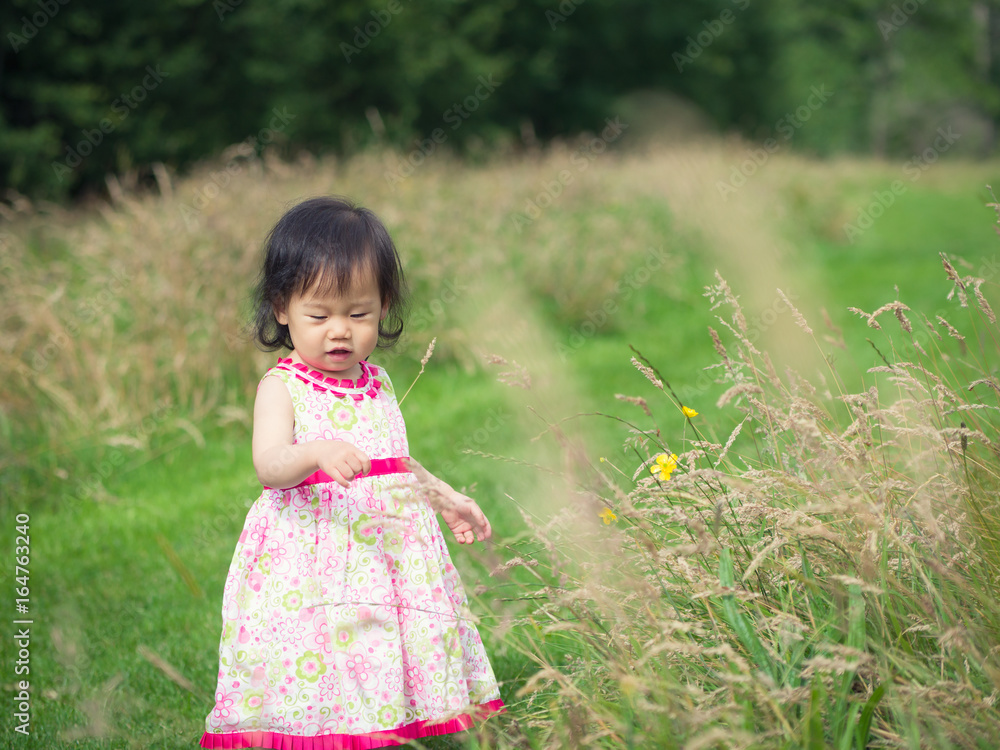 baby girl playing in summer garden baby girl playing in summer garden