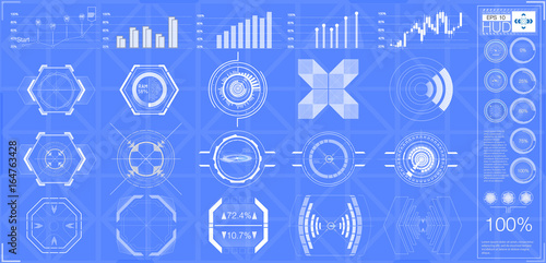Big set hud elements, graphics, displays, analog and digital instruments, radar scales. Abstract HUD. Futuristic Sci Fi Modern User interface Set. 