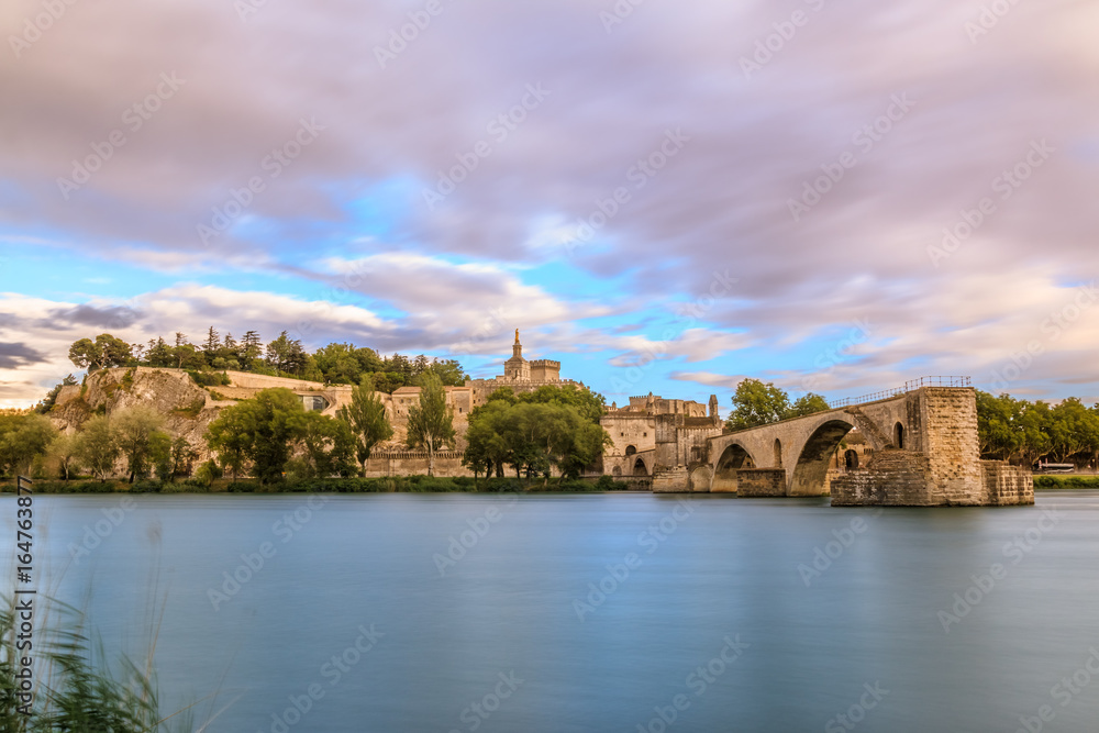 River Rhone, bridge of Avignon and The Popes Palace in Avignon ( city of Popes), France