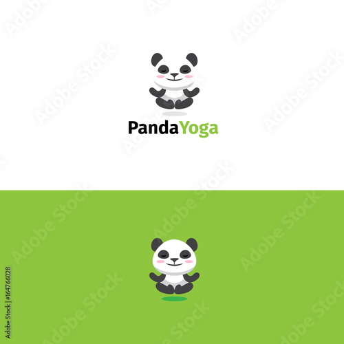 Panda yoga logo. Meditating panda bear mascot