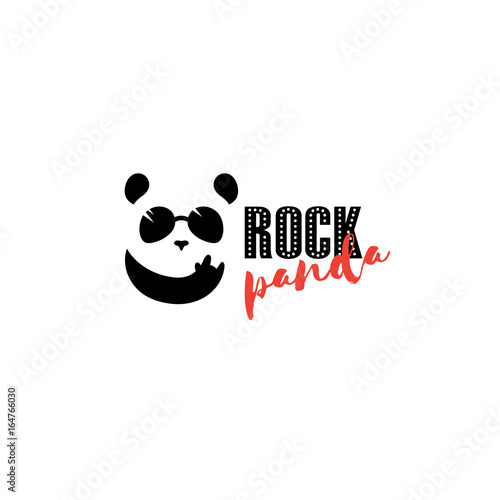 Rock panda logo. Funny music panda mascot. Bar symbol