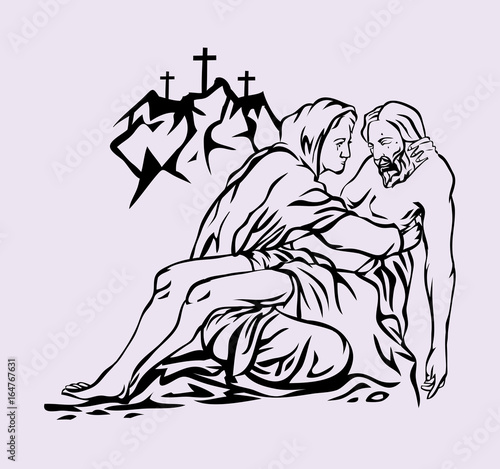 Virgin Maria and Jesus Christ Sketch, art vector design