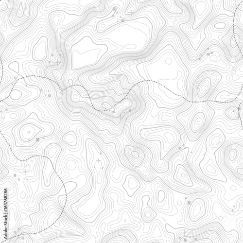 Seamless pattern. Topographic map background with space for copy Seamless texture. Line topography map contour background , geographic grid . Mountain hiking trail over terrain .